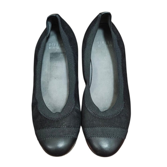 Stuart Weitzman Black Leather & Elastic Ballet Flats Size 8.5 - Picture 4 of 14